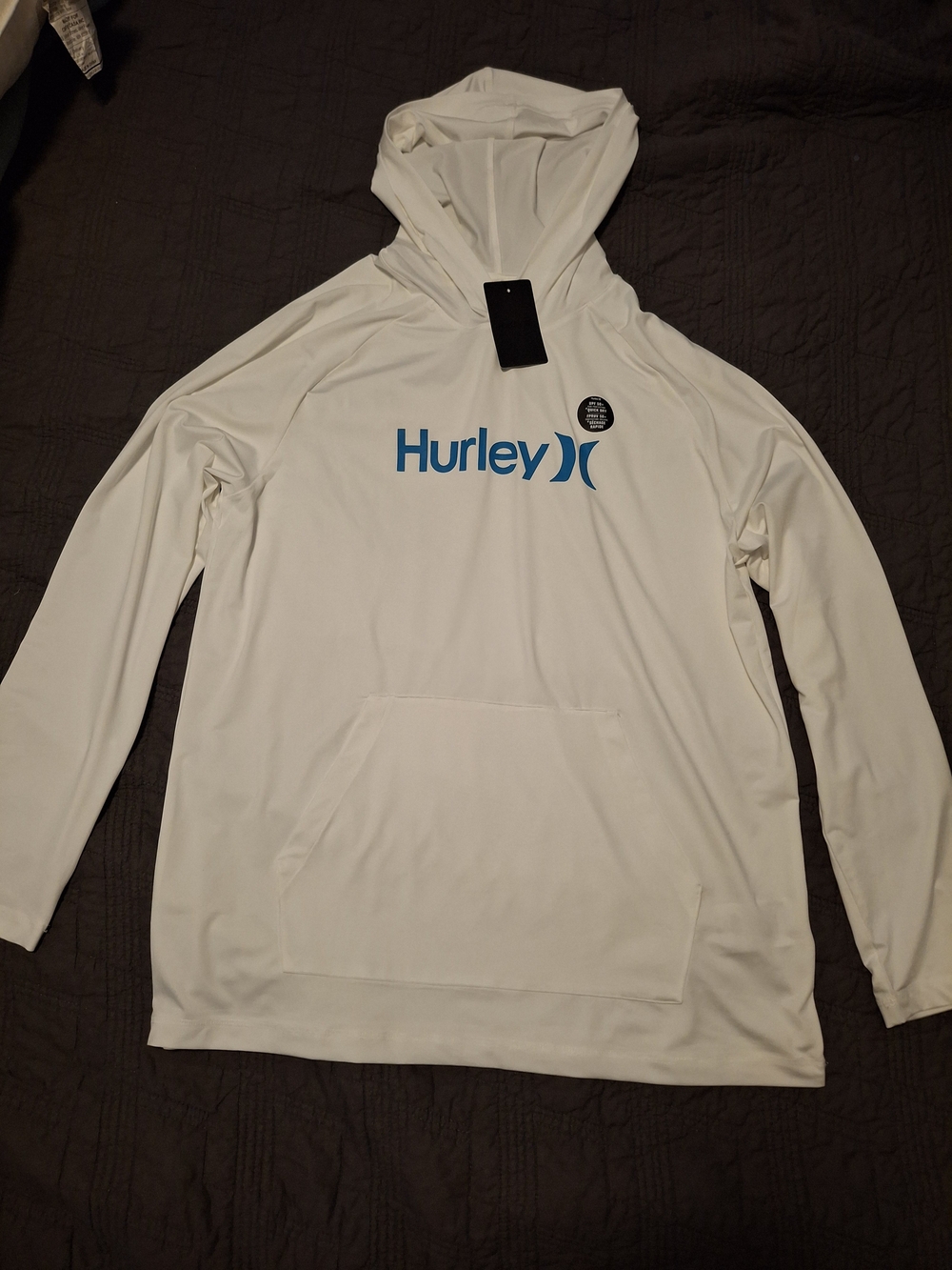 Hurley Men’s White Hooded Swim Shirt - Long Sleeve UV Rash Guard